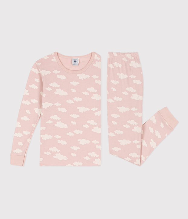 Pigiama bambina in cotone aderente rosa/bianco