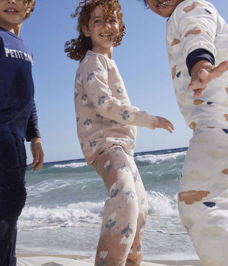 Pigiama bambina in cotone aderente rosa SALINE/bianco MULTICO