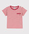 T-shirt a maniche corte bebè in jersey fiammato a righe rosa PAPI/beige AVALANCHE