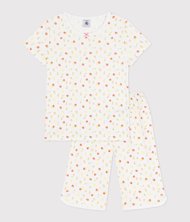 Pigiama capri in cotone con stampa di frutti bambino bianco/multicolore