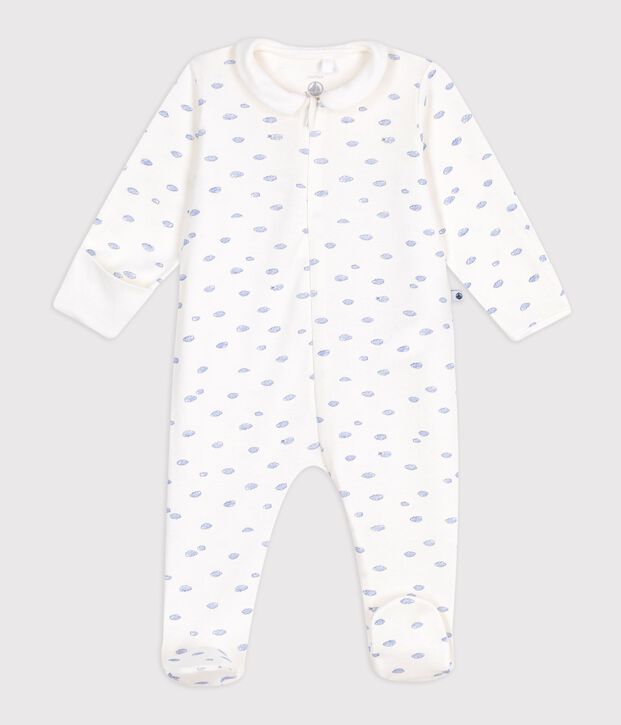 Pigiama in cotone con colletto a nuvolette neonato bianco/multicolore