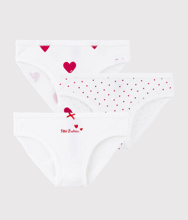 Confezione da 3 slip bambina in cotone motivo cuore multicolore