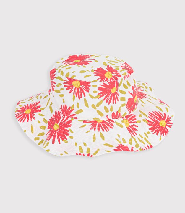 Cappellino in popeline con stampa a fiori bambina bianco/multicolore