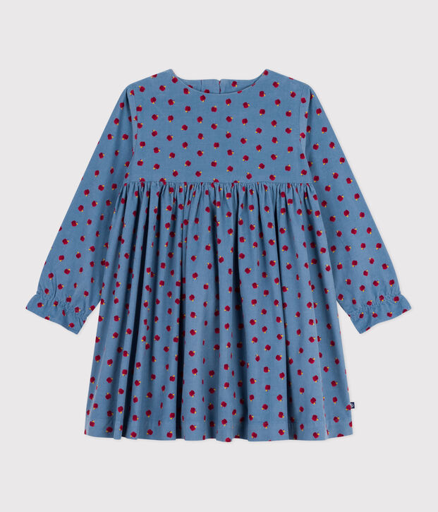 Abito a maniche lunghe in velluto fantasia bambina blu/multicolore