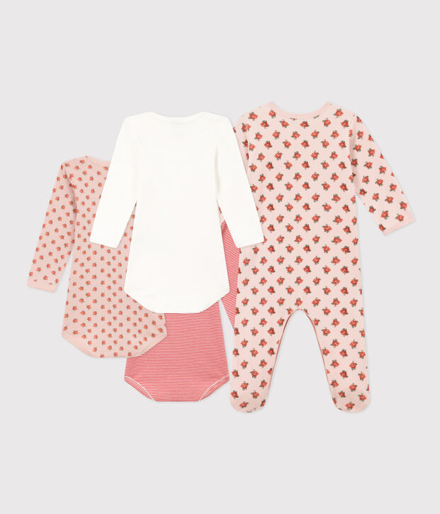 Set di un pigiama beb&egrave; e tre body a fiori multicolore