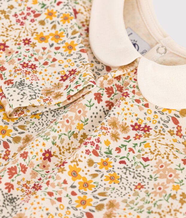 Blusa con colletto in cotone neonato ecru/multicolore