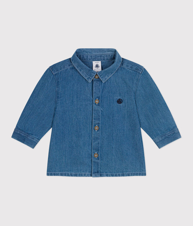 Camicia neonato in denim tinta unita blu
