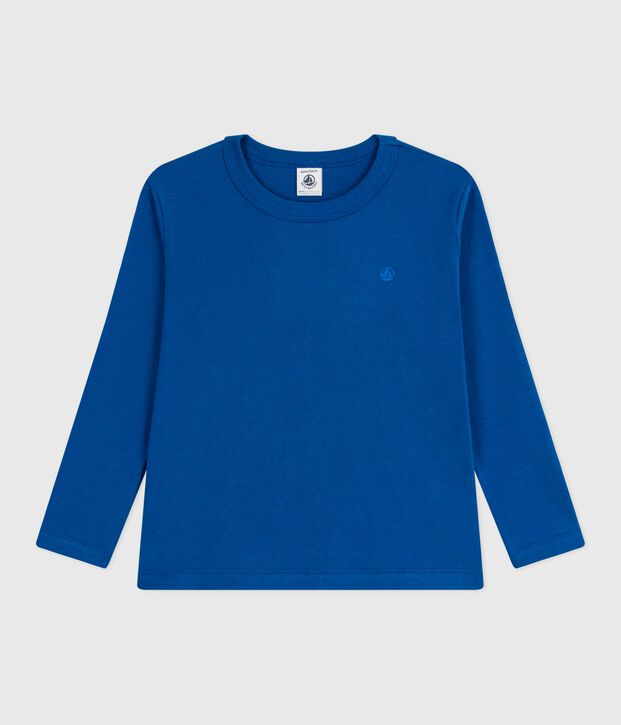 T-shirt a maniche lunghe in cotone tinta unita bambino blu