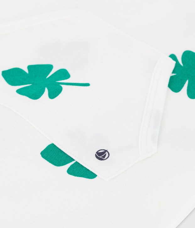 Tutina corta da beb&egrave; in molleton con stampa vegetale bianco/verde