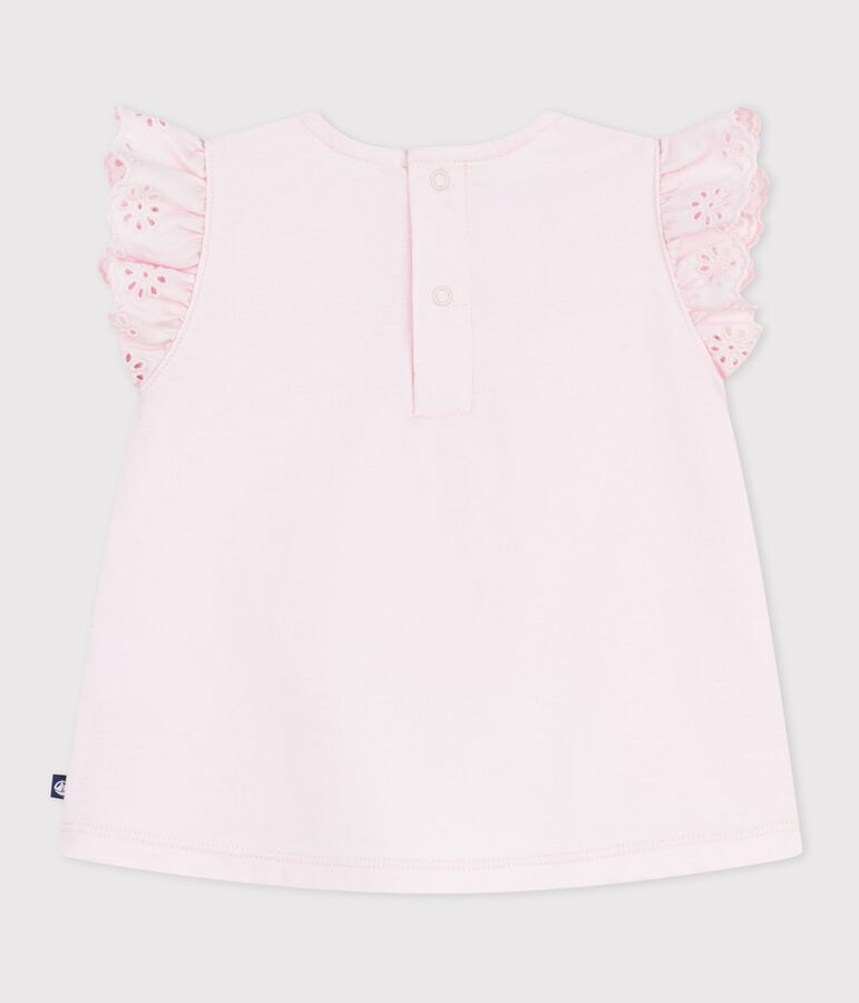 T-shirt a maniche corte in cotone tinta unita neonato rosa