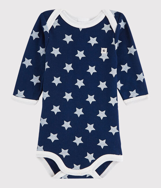 Body manica lunga bebè unisex blu MEDIEVAL/bianco MARSHMALLOW