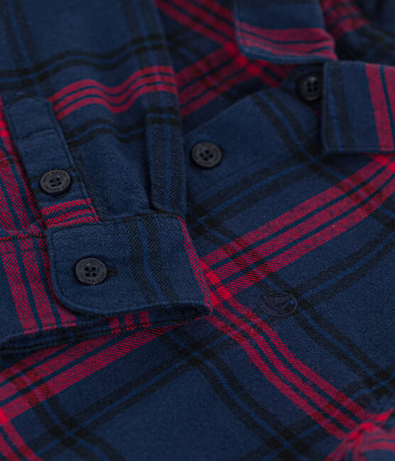 Camicia a quadri in flanella di cotone bambino blu SMOKING/bianco MULTICO
