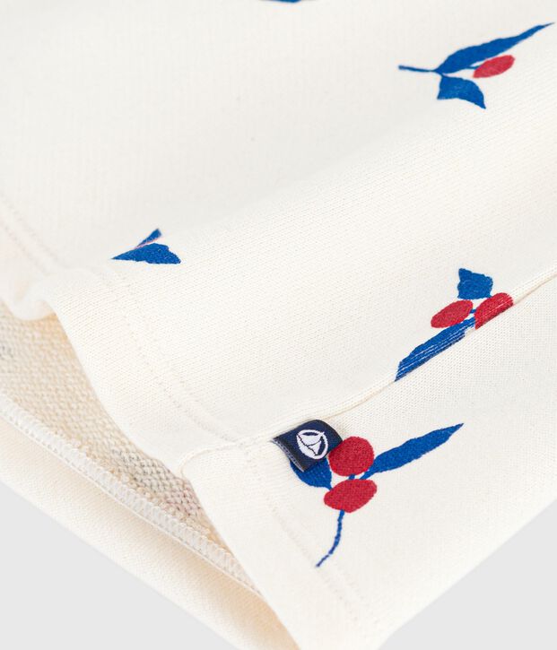 Abito a maniche lunghe in cotone con  bacche stampate neonato ecru/multicolore