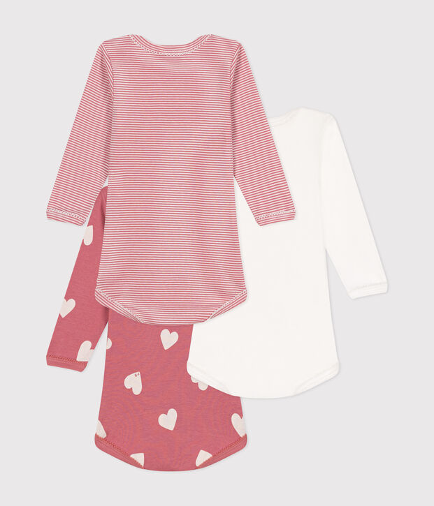 Confezione da 3 body beb&egrave; a maniche lunghe in cotone con motivo a cuori multicolore