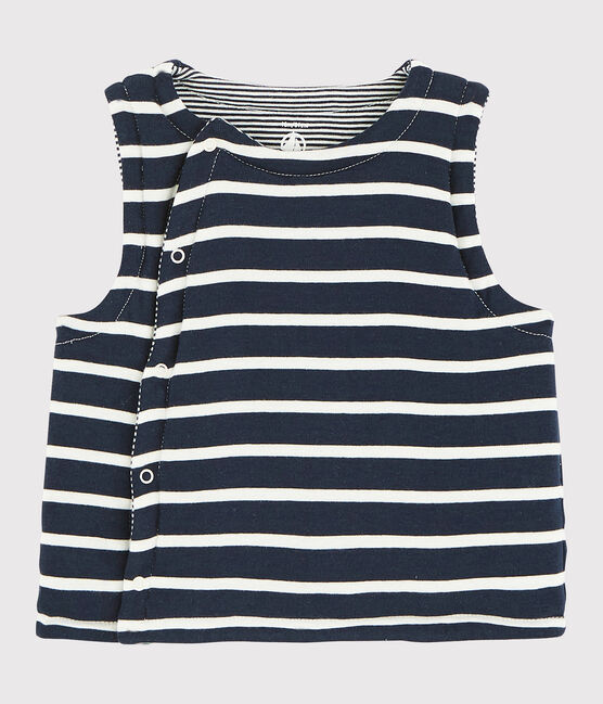 Gilè smanicato reversibile bebé a costine in ovatta blu SMOKING/bianco MARSHMALLOW