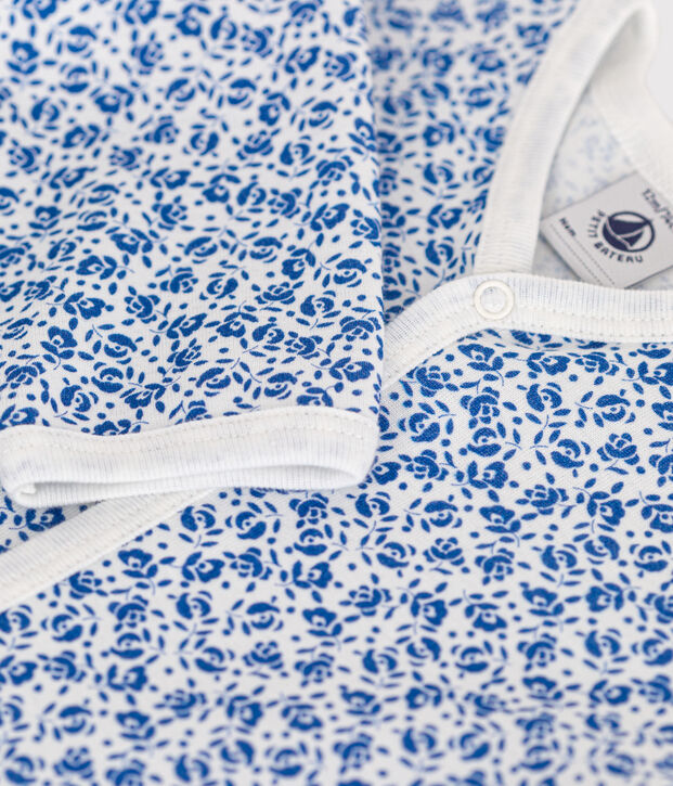 Pigiama beb&egrave; in cotone a fiori blu/blu