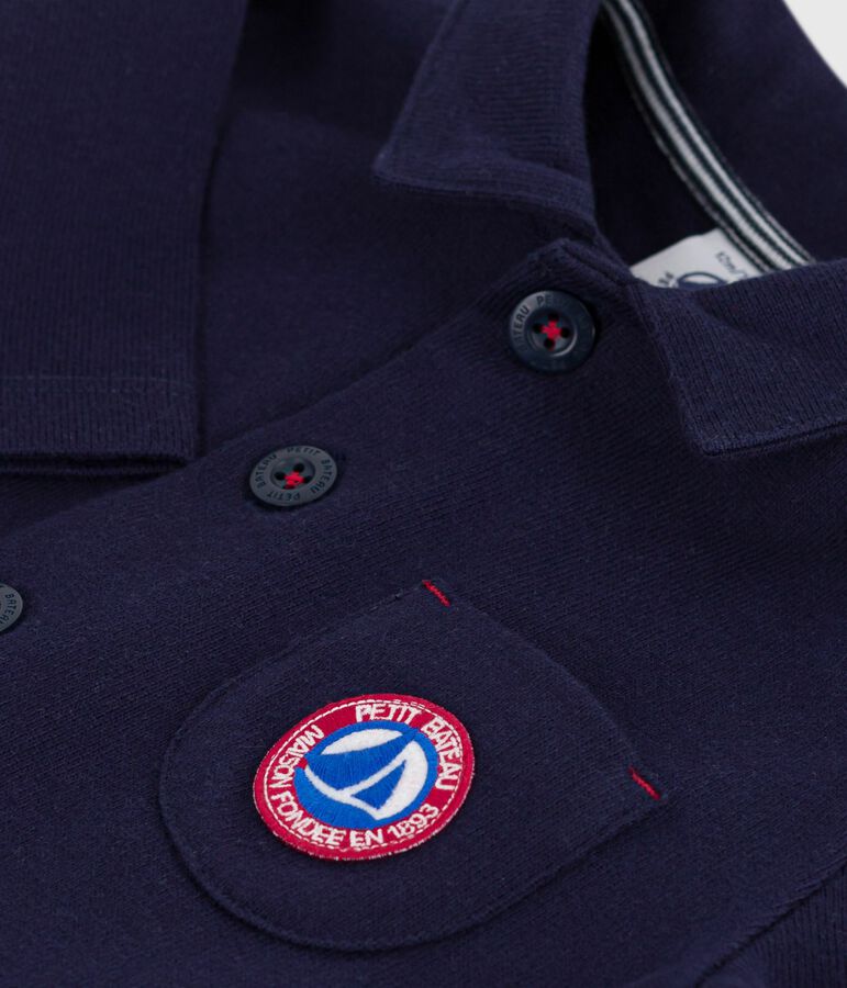 Tutina lunga in cotone tinta unita stile meccanico neonata blu