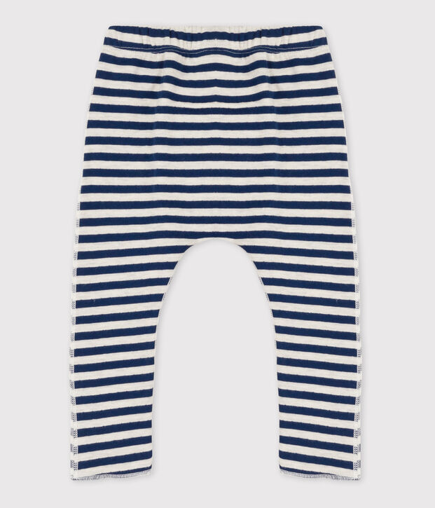 Pantaloni beb&egrave; a righe in tubique blu/beige