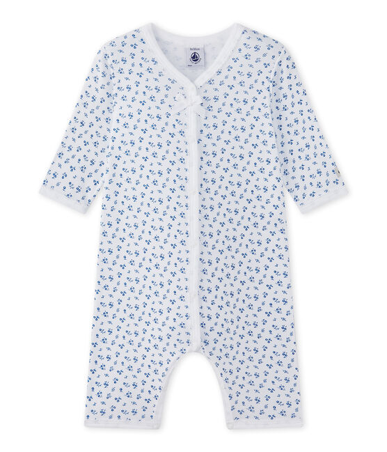 Tutina senza piedi bebè bambina bianco ECUME/blu BLEU
