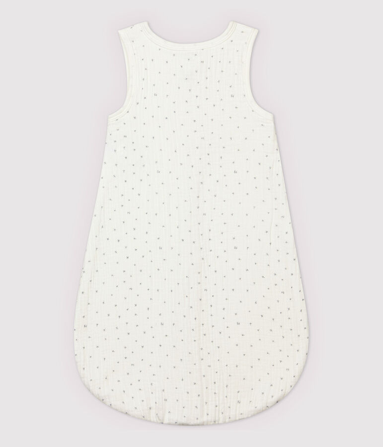 Sacco nanna bianco a stelle beb&egrave; in tessuto goffrato di cotone biologico bianco/grigio