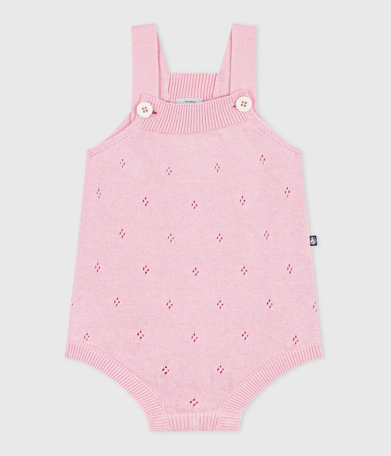 Tutina corta in maglia cotone traforato neonato rosa