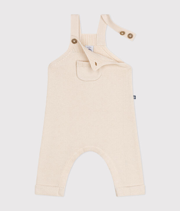 Salopette in maglia di lana e cotone neonato ecru