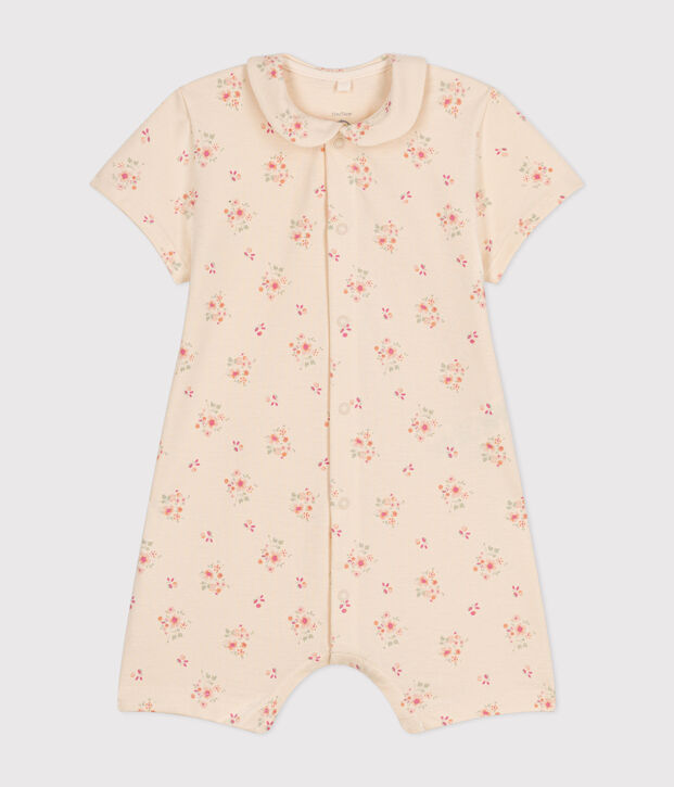 Tutina corta beb&egrave; in jersey leggero ecru/multicolore