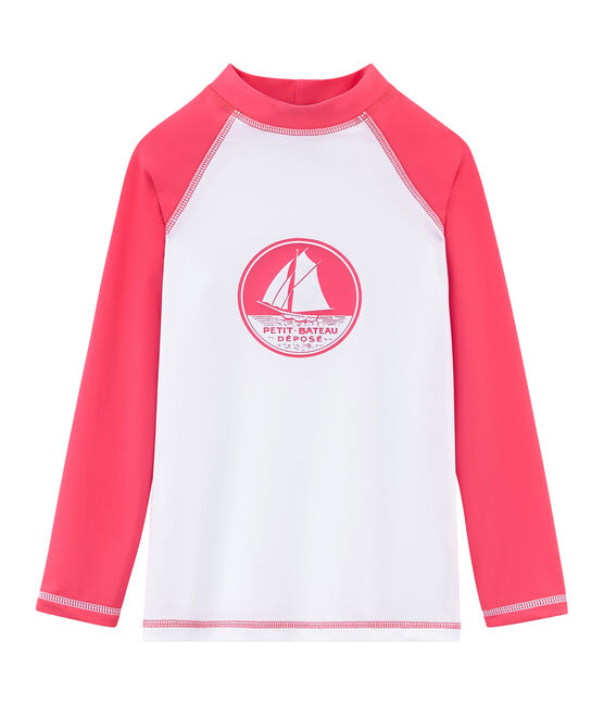T-shirt protezione solare bimba e bimbo bianco MARSHMALLOW/rosa CUPCAKE