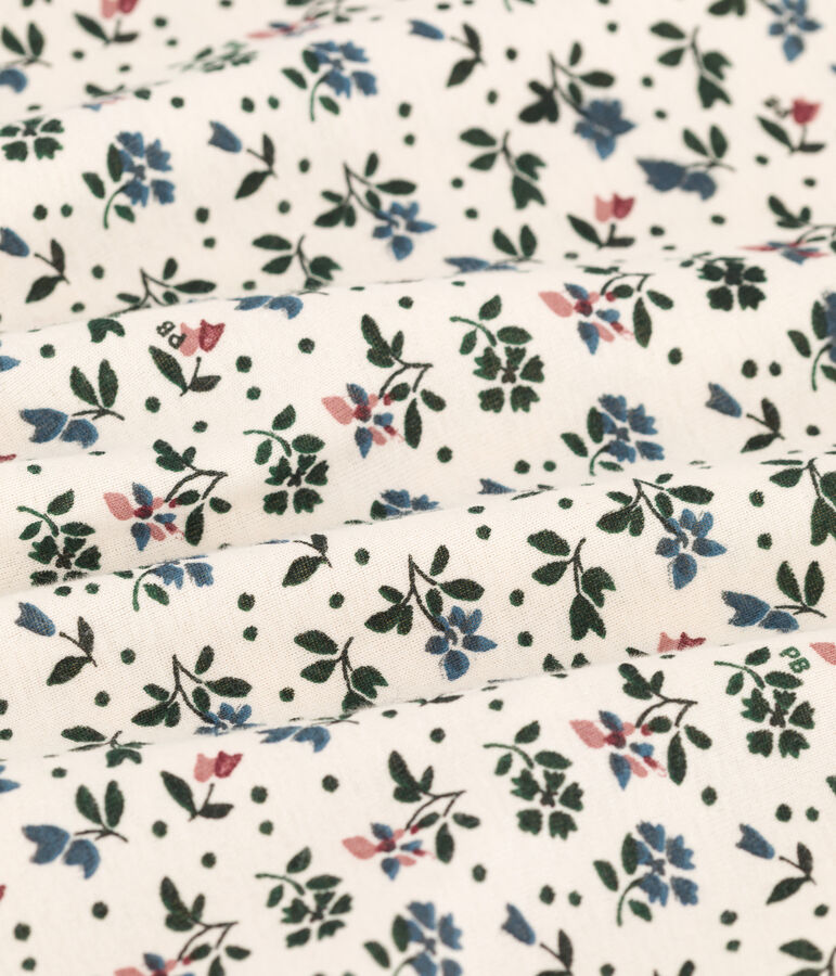 T-shirt bambina a maniche lunghe in cotone a fiori ecru/multicolore