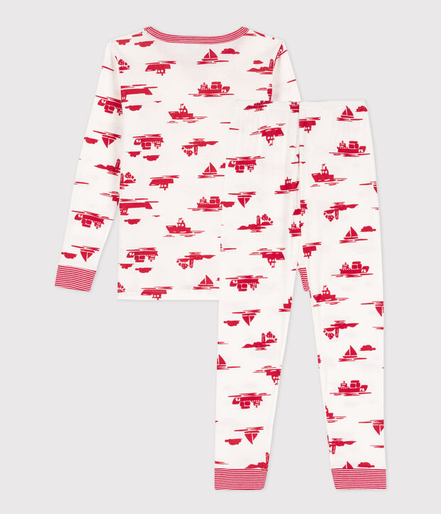 Pigiama bambino unisex in cotone aderente bianco/rosso