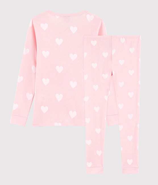 Pigiama snugfit cuore rosa bambina in cotone biologico rosa MINOIS/bianco MARSHMALLOW