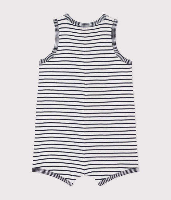 Tutina corta Monsieur Madame in cotone neonato bianco MARSHMALLOW/blu SMOKING