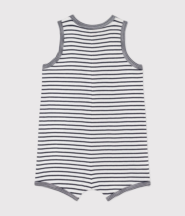 Tutina corta Monsieur Madame in cotone neonato bianco/blu