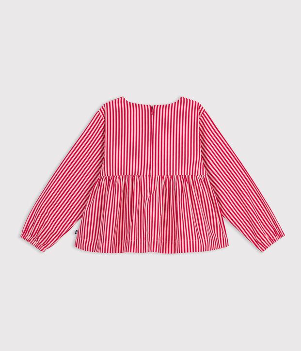Blusa a maniche lunghe in cotone a righe bambina rosa/rosa