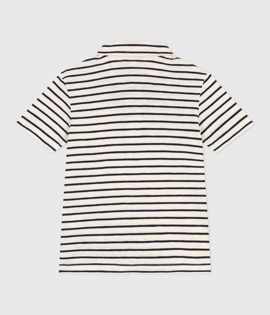 Polo a maniche corte in cotone a righe bambino bianco AVALANCHE/blu SMOKING