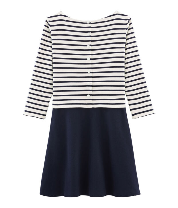 Abito maniche lunghe donna blu/bianco