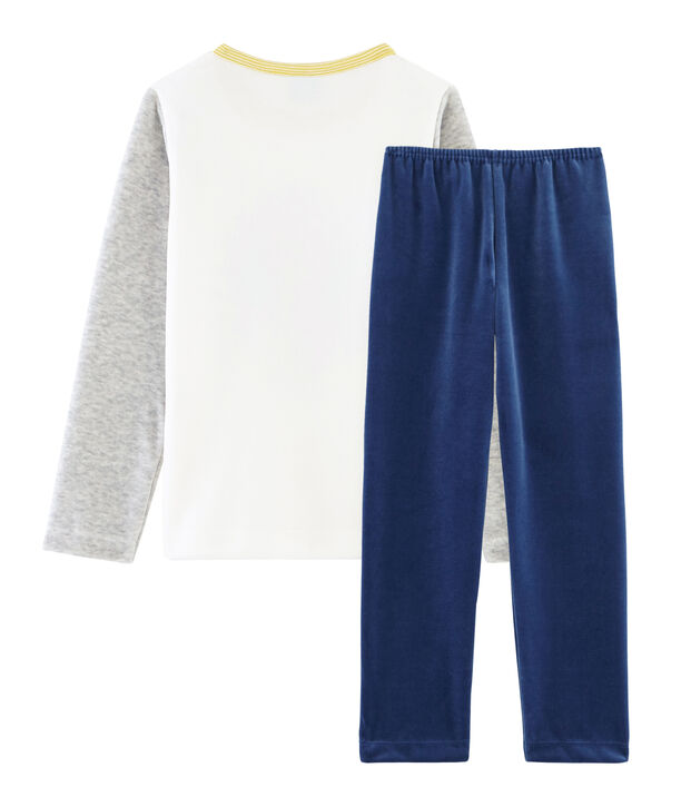 Pigiama bambino in ciniglia blu/grigio/multicolore