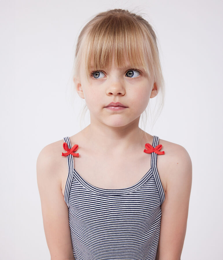 Pigiama corto in cotone a righe con spalline bambina blu/bianco