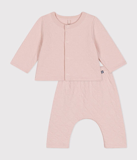 Completo due pezzi in tubique trapuntato neonato rosa SALINE