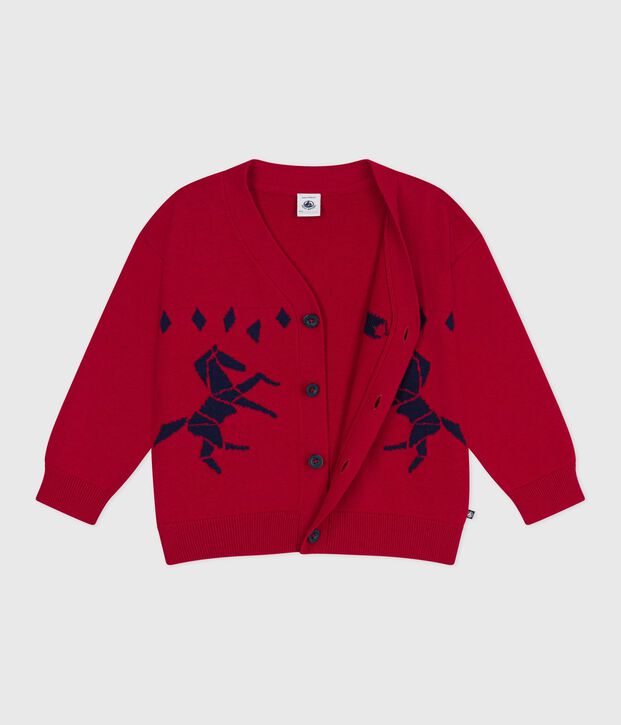 Cardigan in lana e cotone fantasia bambino rosso/blu