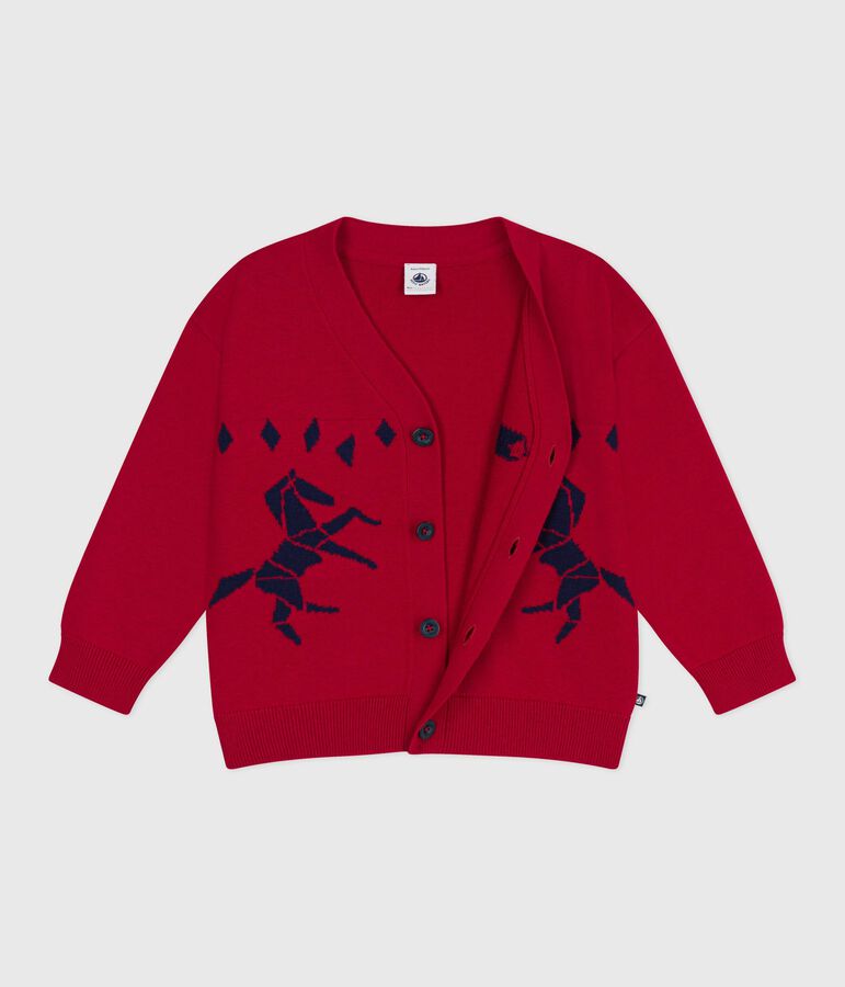 Cardigan in lana e cotone fantasia bambino rosso/blu