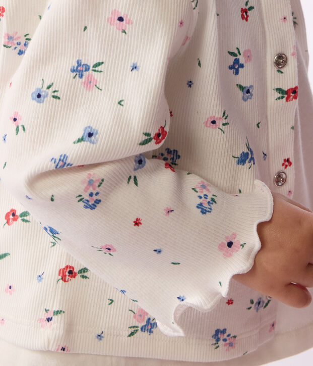 Cardigan in cotone con stampa a fiori neonata bianco/multicolore