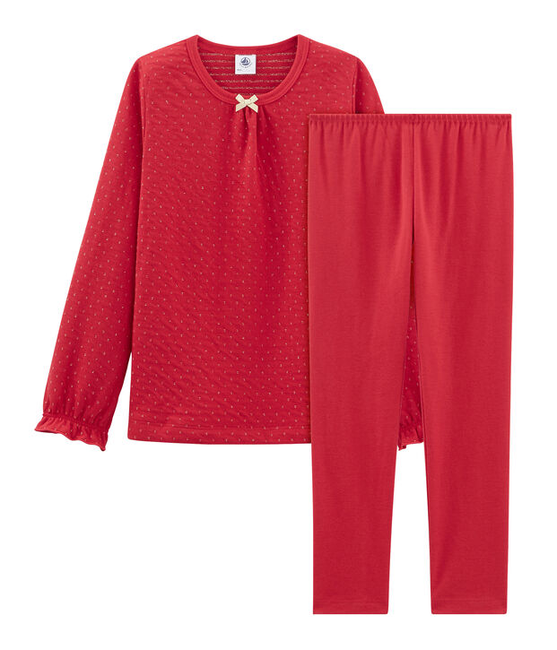 Pigiama bambina in tubique e costina rosso/giallo
