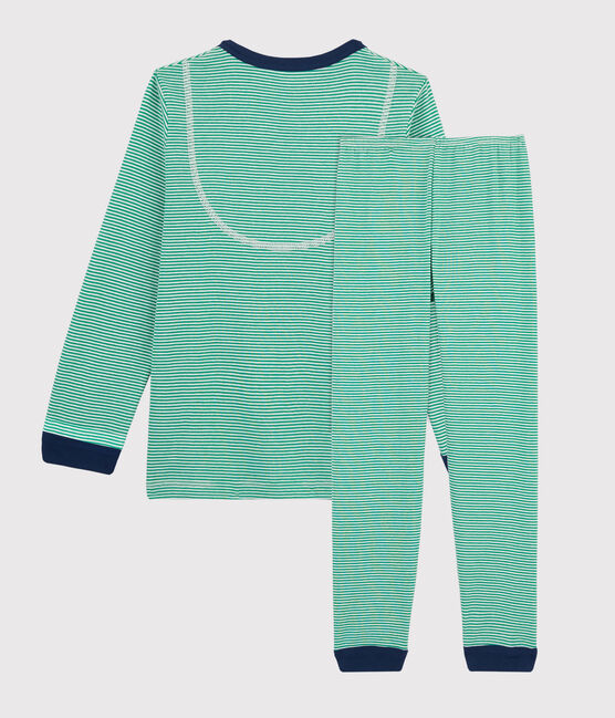 Pigiama millerighe verde bambino a costine verde PRADO/bianco MARSHMALLOW
