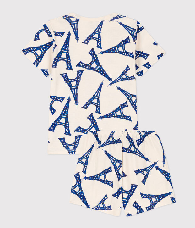 Pigiama corto bambino unisex in cotone ecru/multicolore