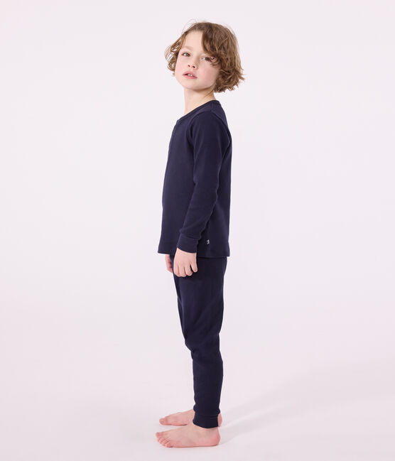 Pigiama in cotone tinta unita bambino blu SMOKING