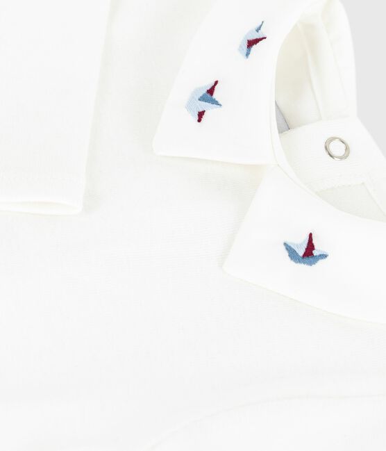 Body con colletto ricamato in cotone tinta unita neonato bianco MARSHMALLOW
