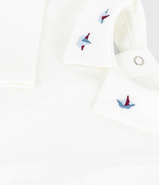 Body in cotone tinta unita con colletto ricamato neonato bianco