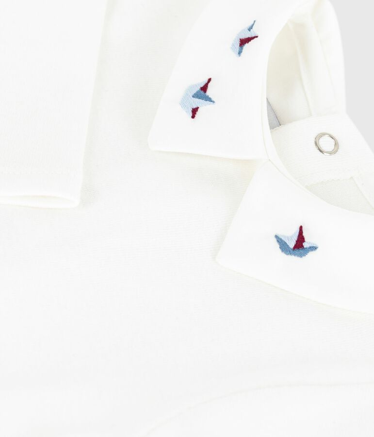 Body in cotone tinta unita con colletto ricamato neonato bianco