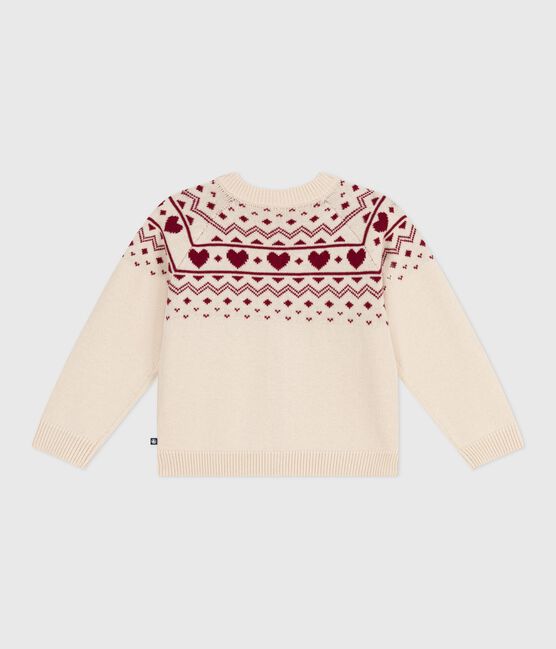 Cardigan in misto lana e cotone con motivo jacquard bambina ecru AVALANCHE/ AMARANTE